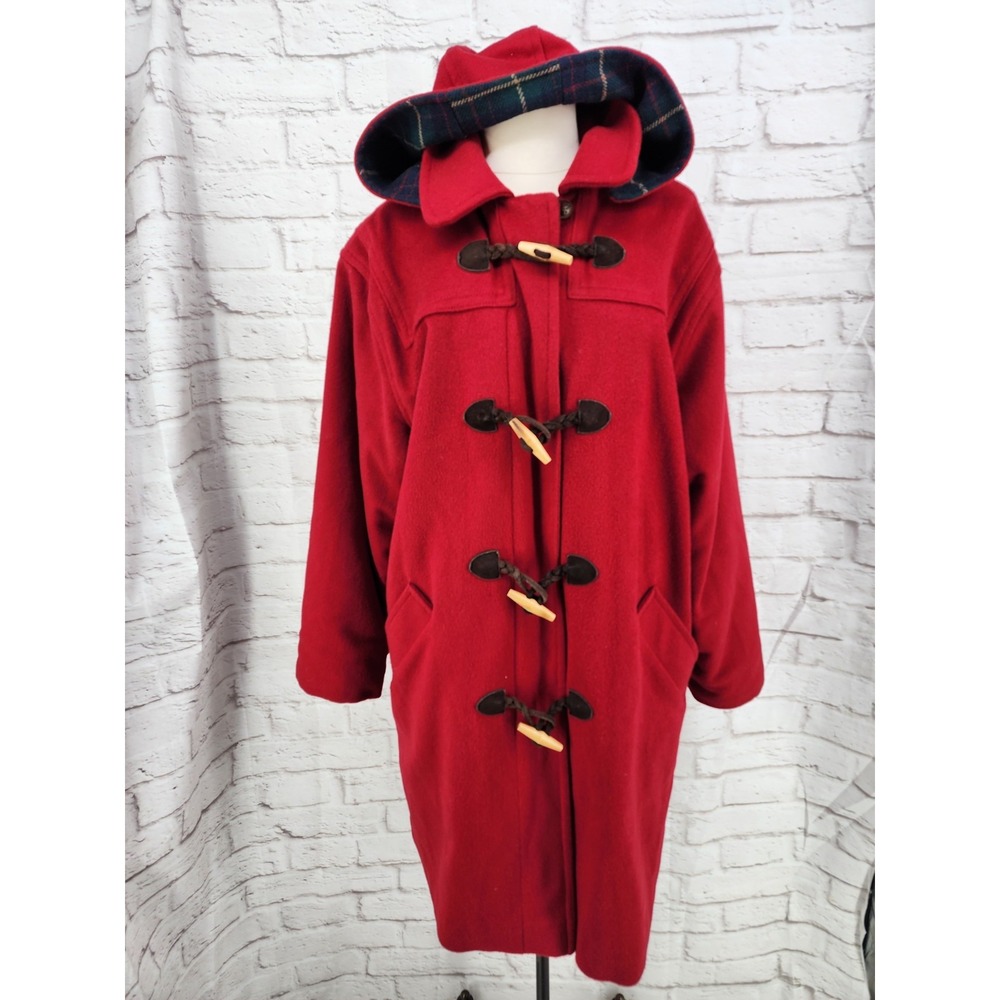 Vintage LL Bean Duffle Coat Toggle Red Wool Flannel Thinsulate Red Womens 14